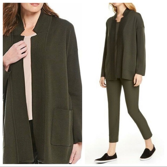Eileen Fisher Merino Blend Notch Collar Cardigan - Picture 1 of 10